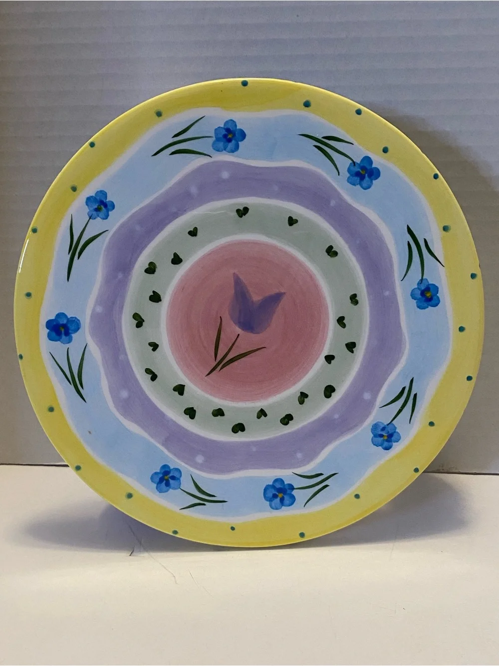 Cake Stand Ceramic Hand Painted Whimsical 8” Flowers Inc. Easter Egg Legs